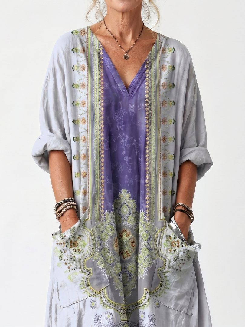 Raina | Panel Embroidered Oversized Pocket Midi Dress