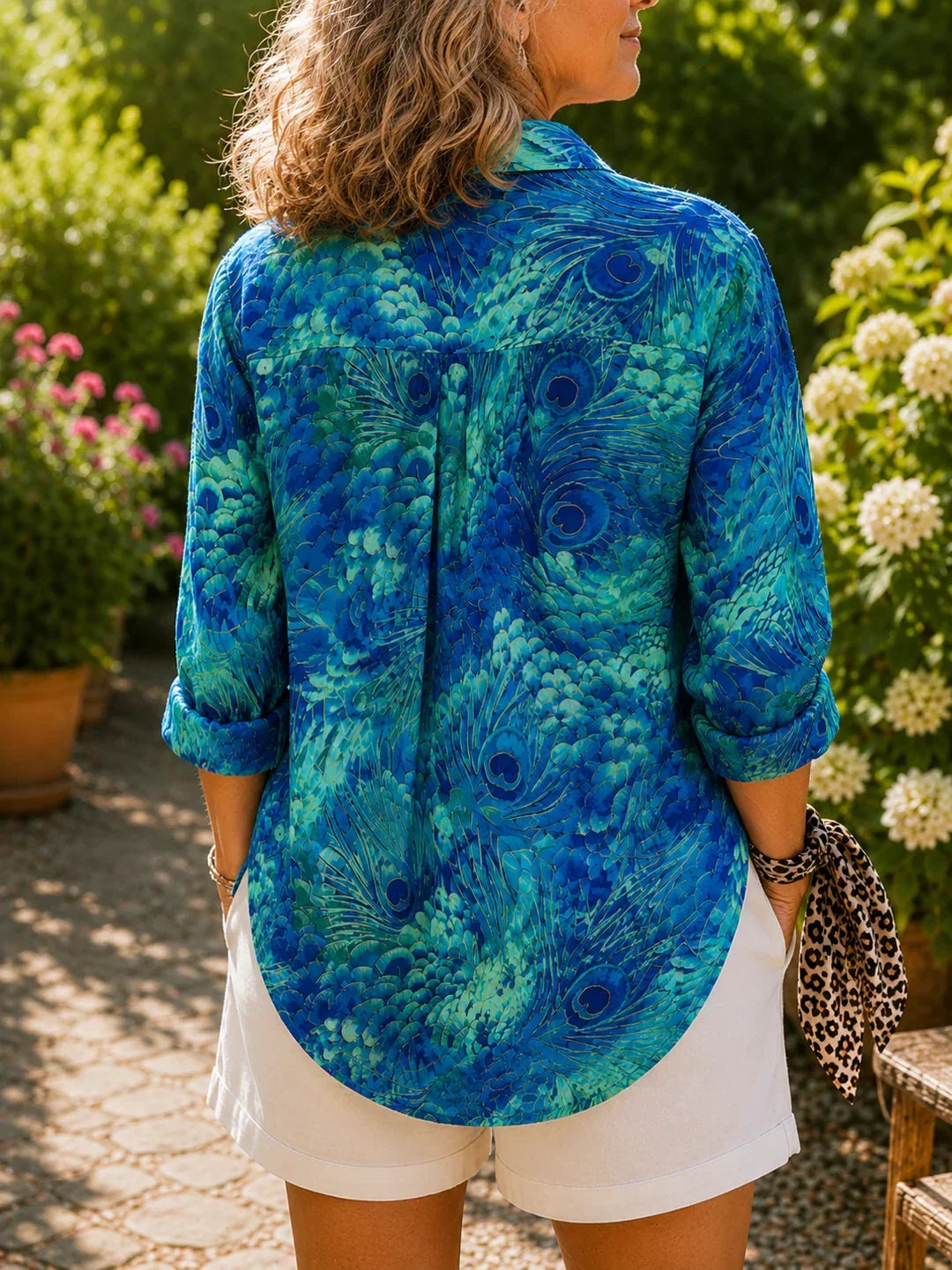Jema - Peacock Grace Button-Up Blouse