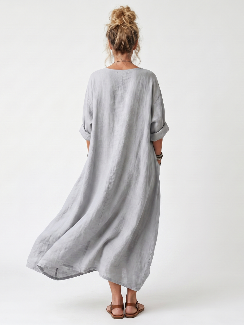 Raina | Panel Embroidered Oversized Pocket Midi Dress