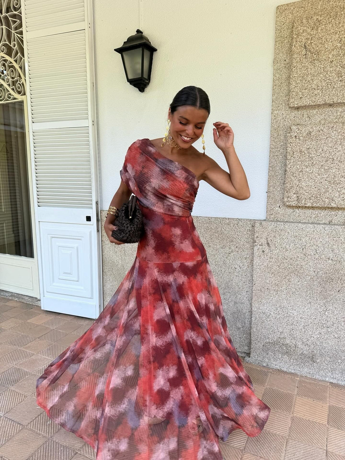 Valentina | Watercolor Off-Shoulder Long Dress