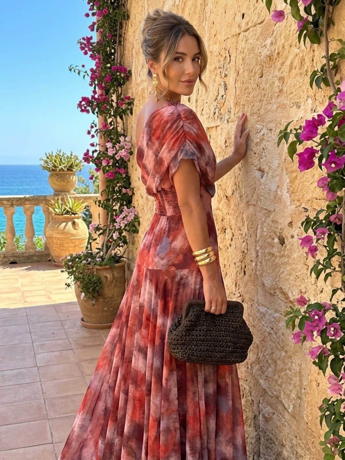 Valentina | Watercolor Off-Shoulder Long Dress