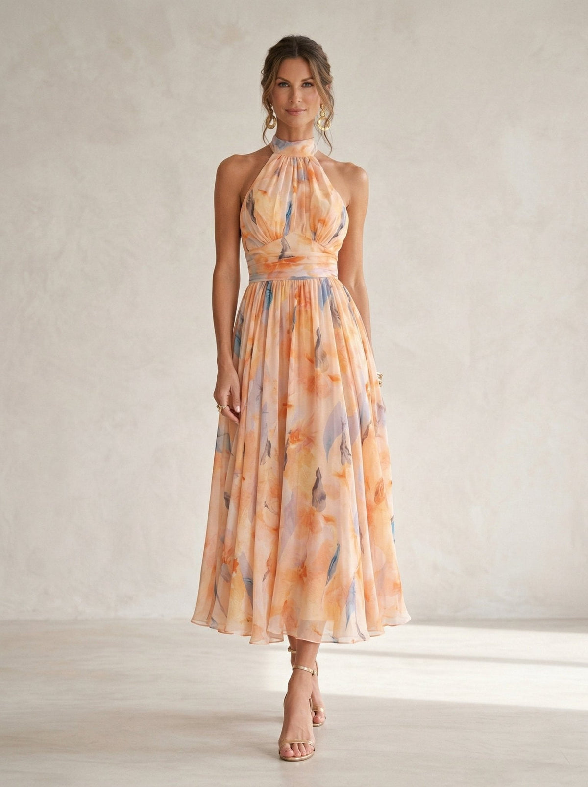 Carmen | Halter Dress with Watercolor Print