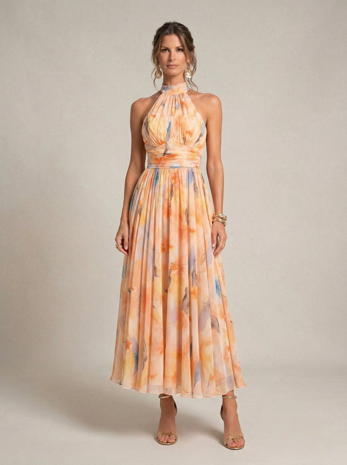 Carmen | Halter Dress with Watercolor Print