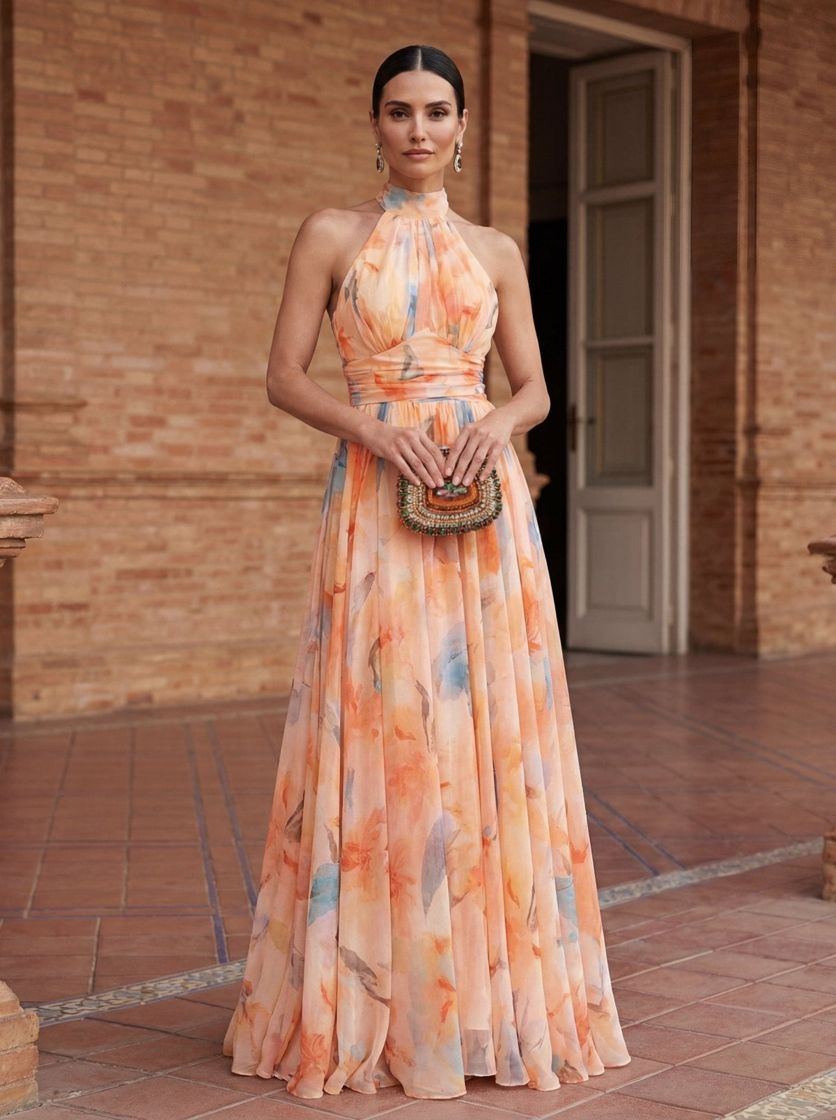 Carmen | Halter Dress with Watercolor Print
