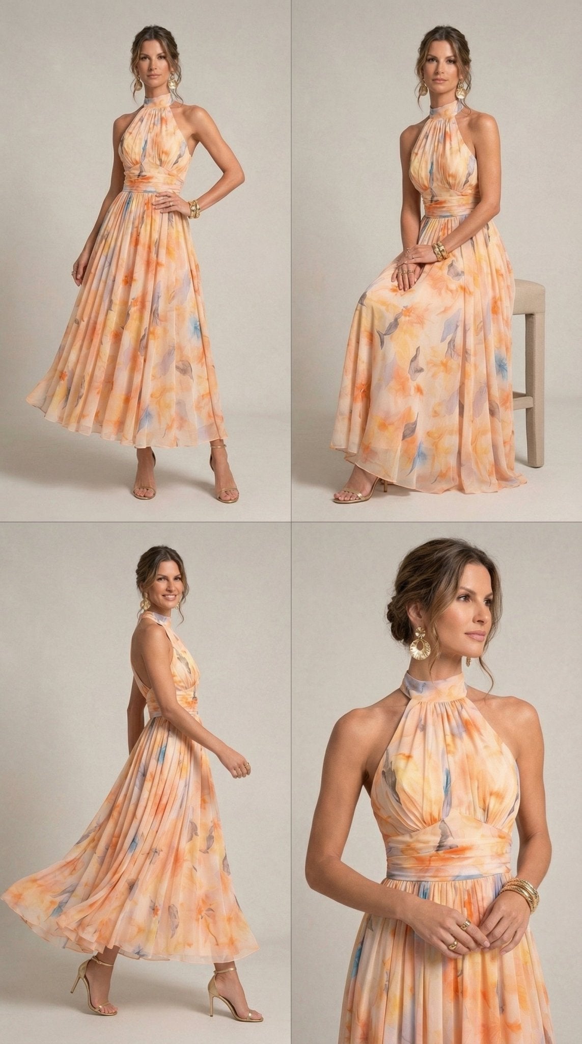 Carmen | Halter Dress with Watercolor Print