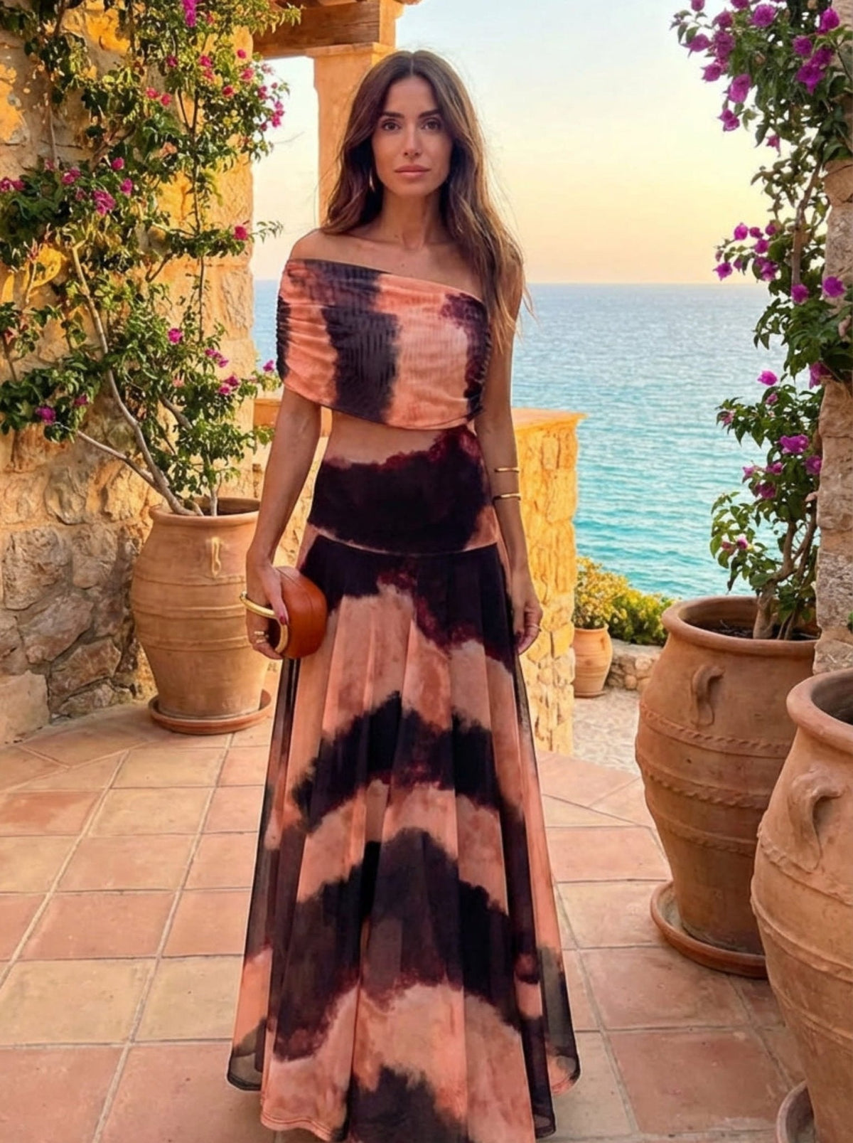 Bianca | Dress with Orange and Brown Print