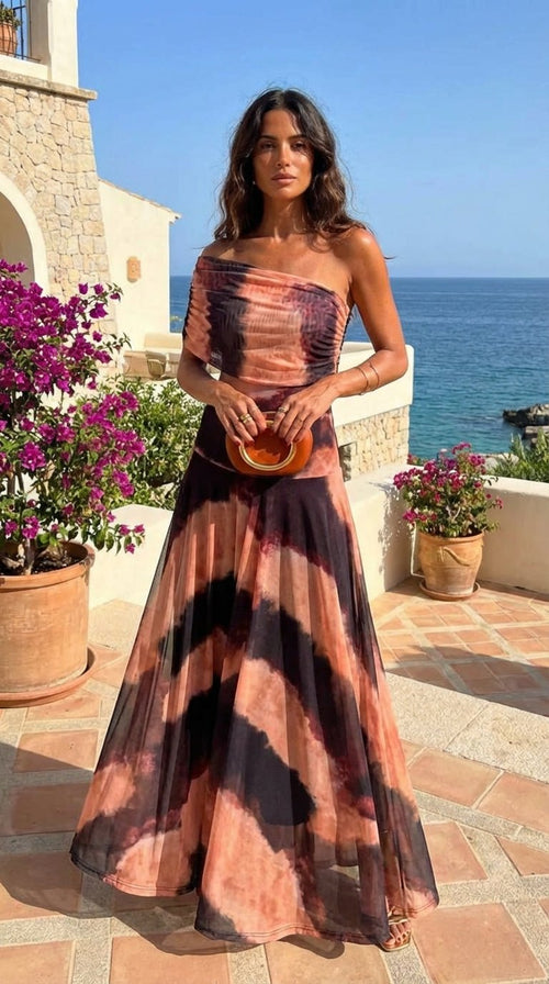 Bianca | Dress with Orange and Brown Print
