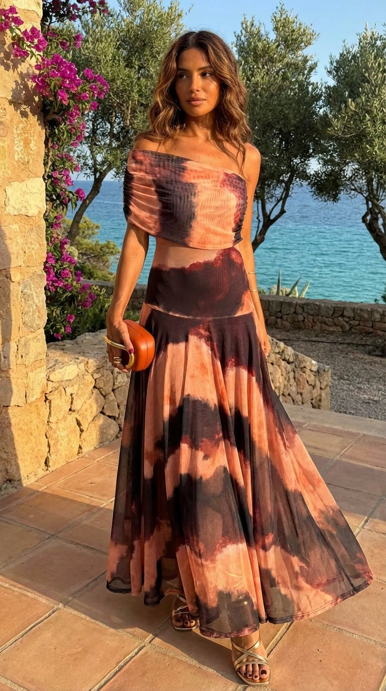 Bianca | Dress with Orange and Brown Print