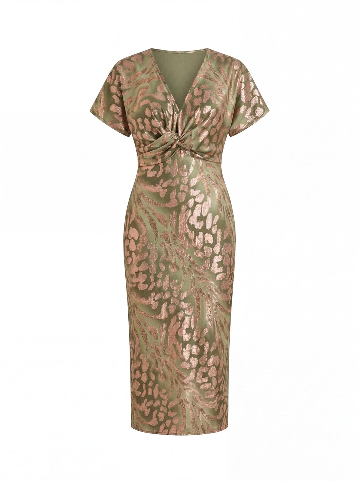 Beatriz | Midi Dress with Slimming Effect, Central Button, and Flowing Drape