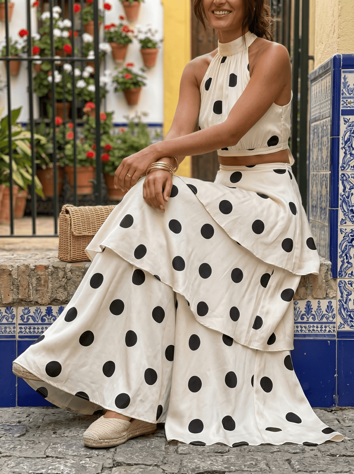 Alina | Polka Dot Top and Long Skirt Set