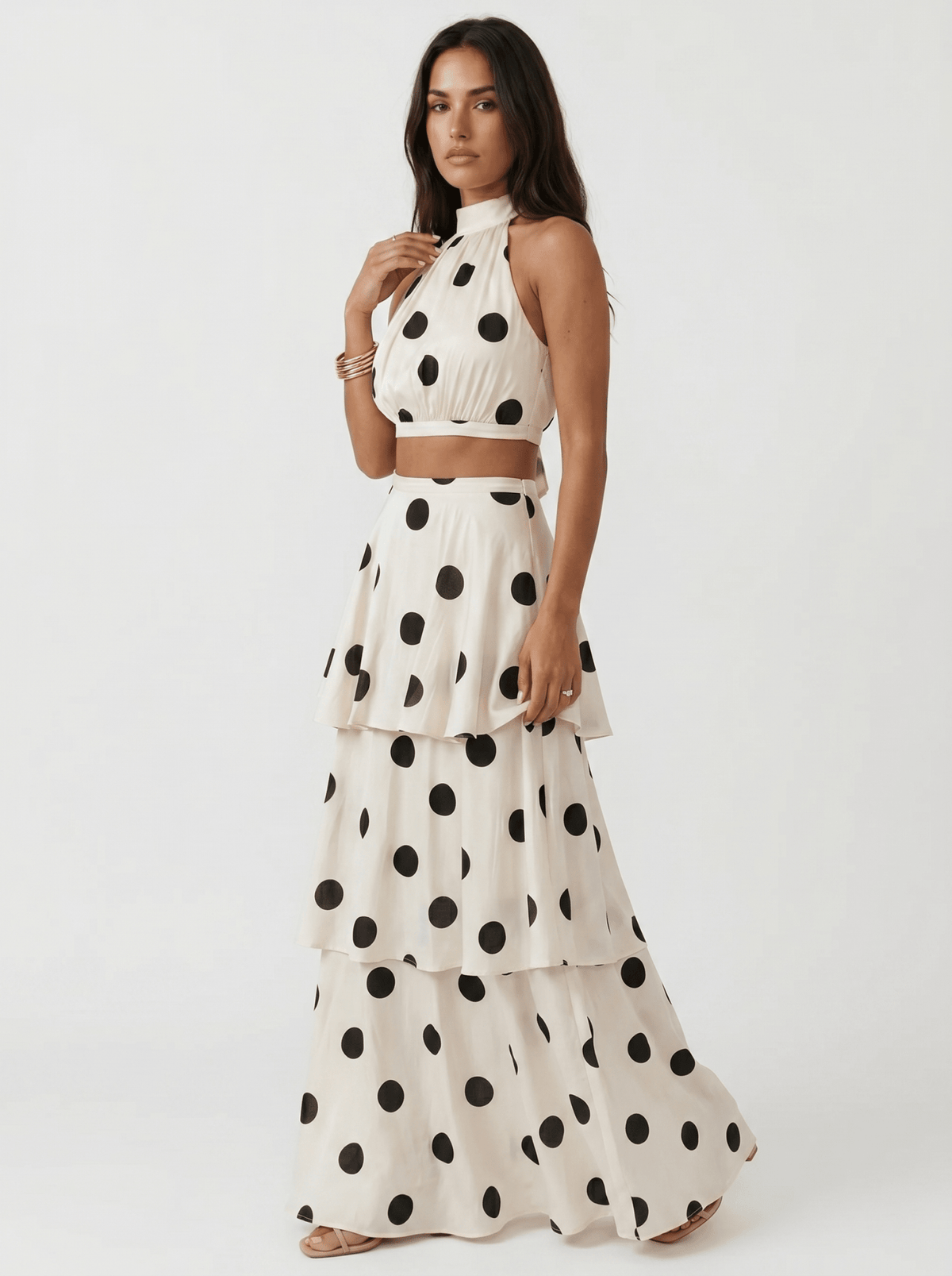 Alina | Polka Dot Top and Long Skirt Set