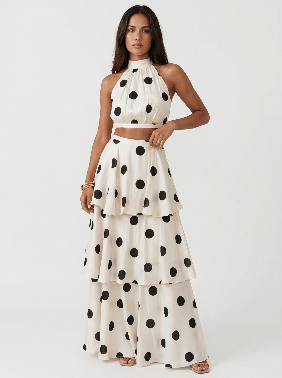 Alina | Polka Dot Top and Long Skirt Set