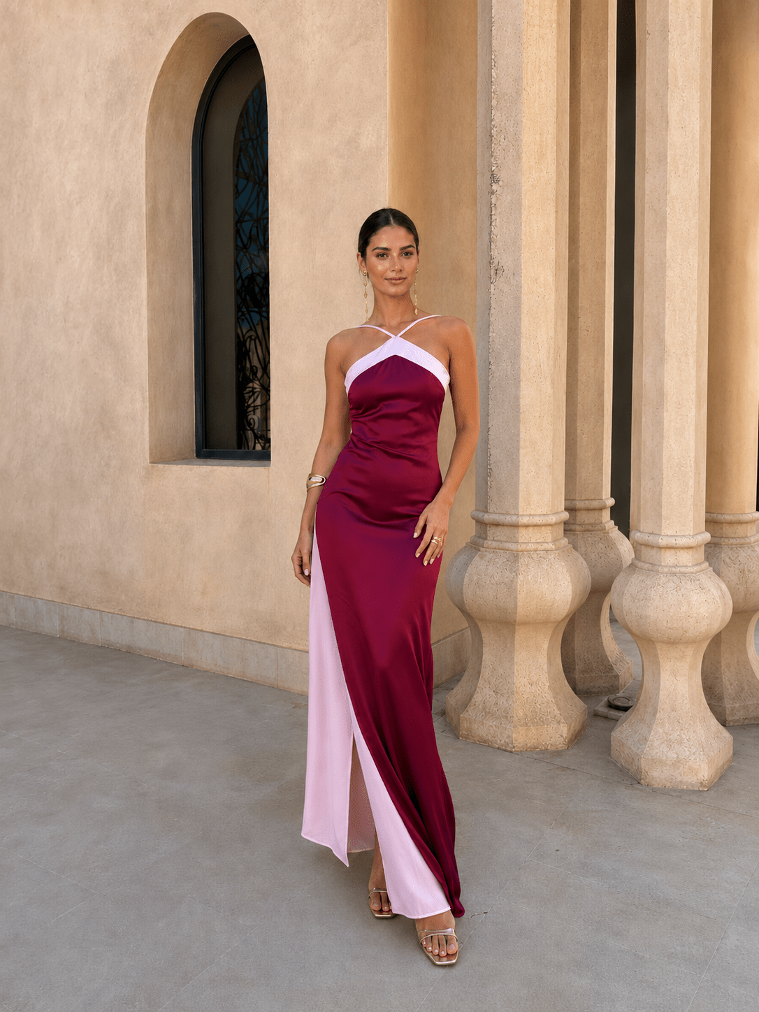 Teresa | Satin Long Dress with Crossover Neckline