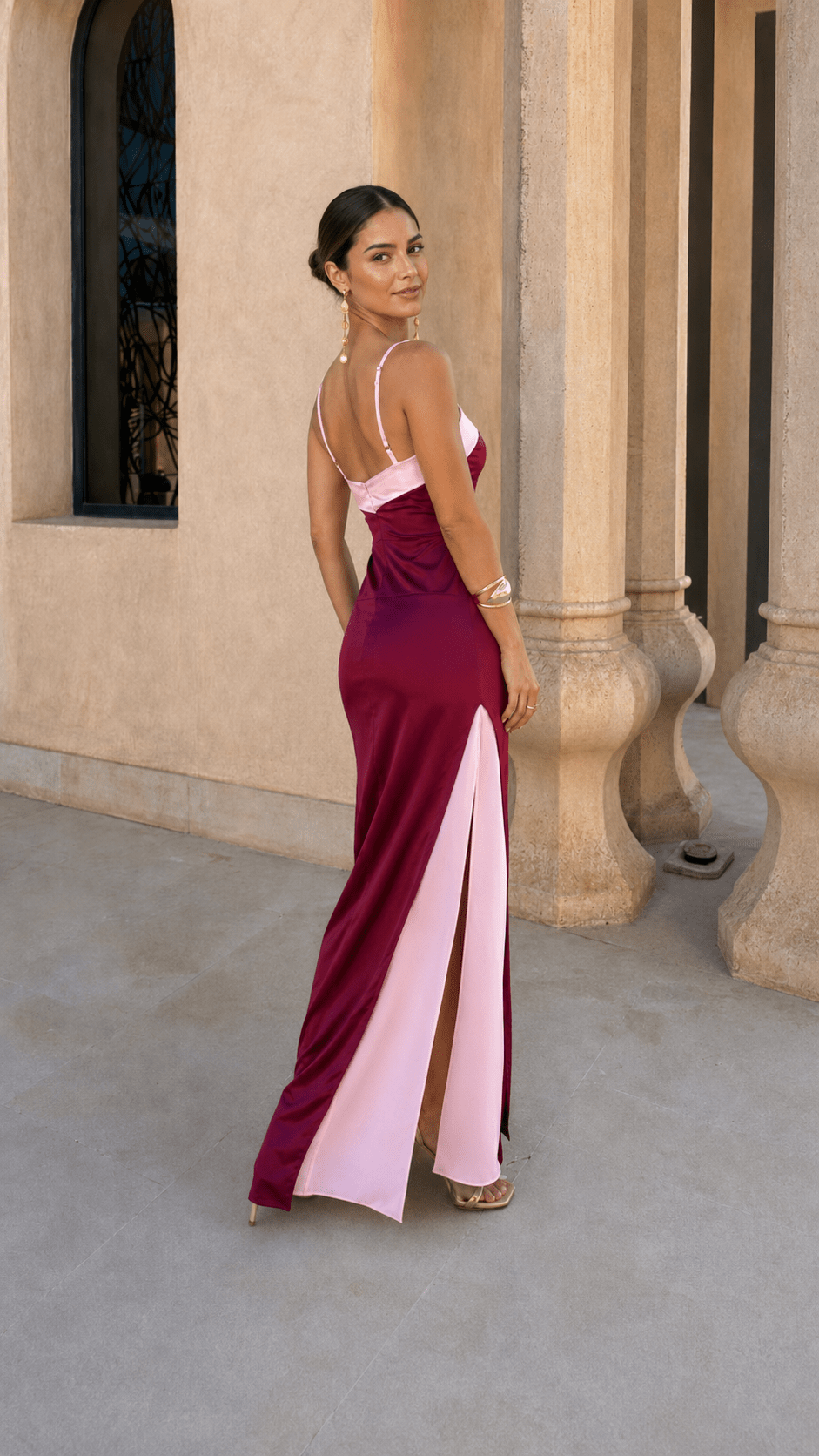 Teresa | Satin Long Dress with Crossover Neckline