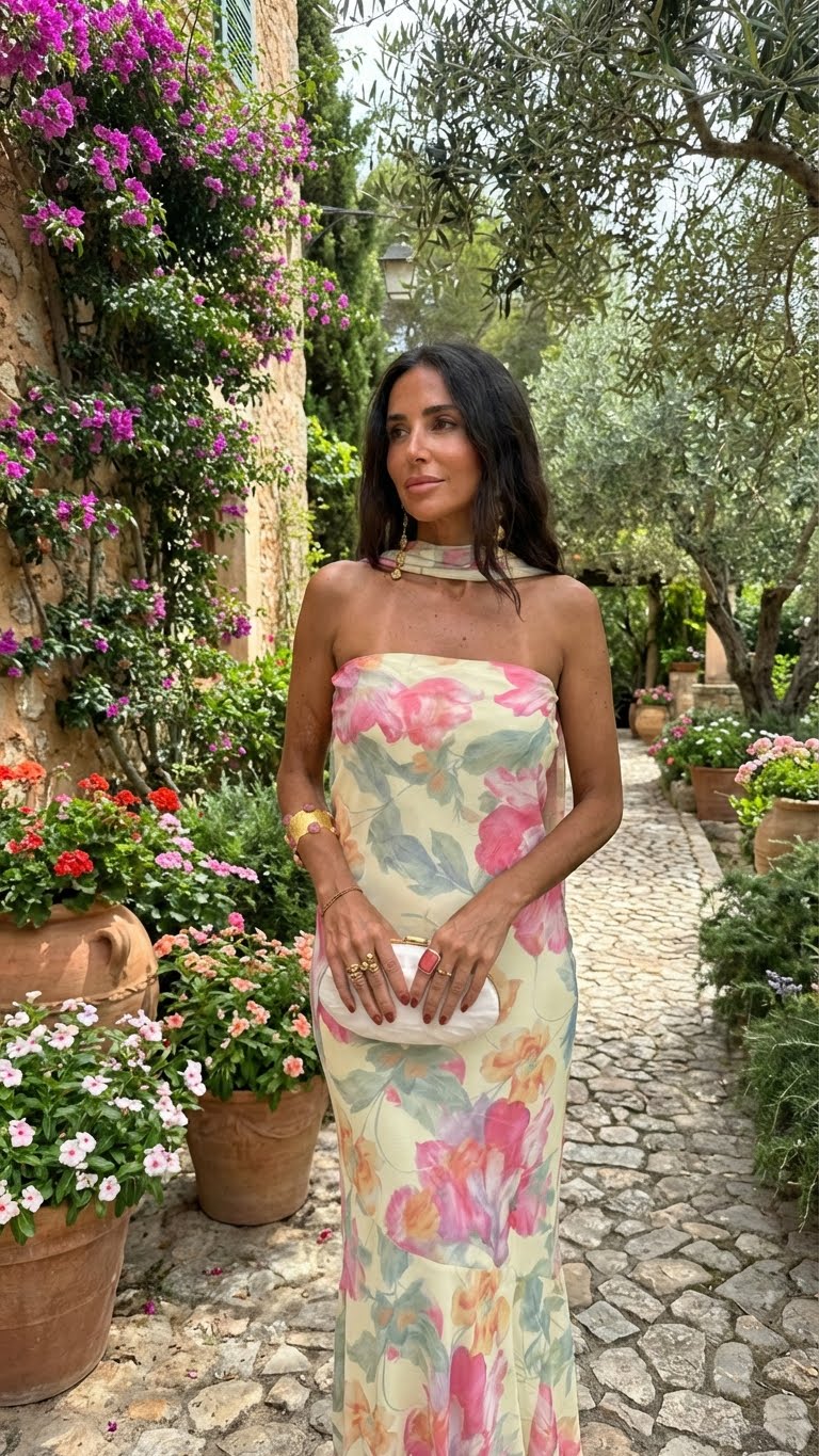 Ursula | Strapless Floral Watercolor Long Dress