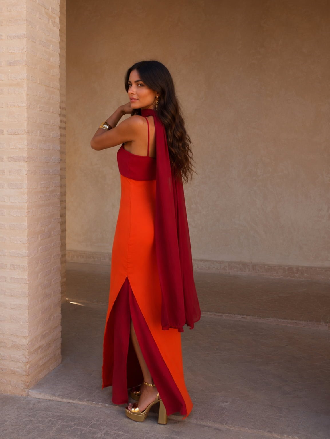 Sofia | Two-Tone Draped Long Dress