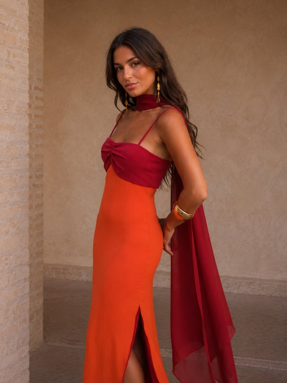 Sofia | Two-Tone Draped Long Dress